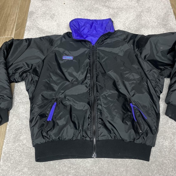 VINTAGE Columbia Jacket Mens XL Black Purple Reversible Insulated Puffer 90s - Picture 1 of 8